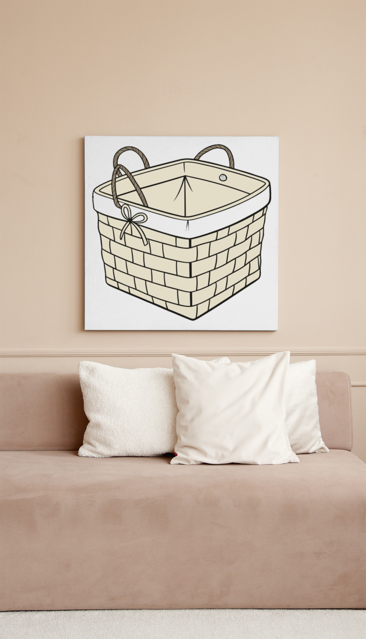 Cadre élégant avec motif champêtre discret et icône de panier tressé décoratif