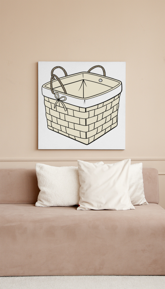 Cadre élégant avec motif champêtre discret et icône de panier tressé décoratif