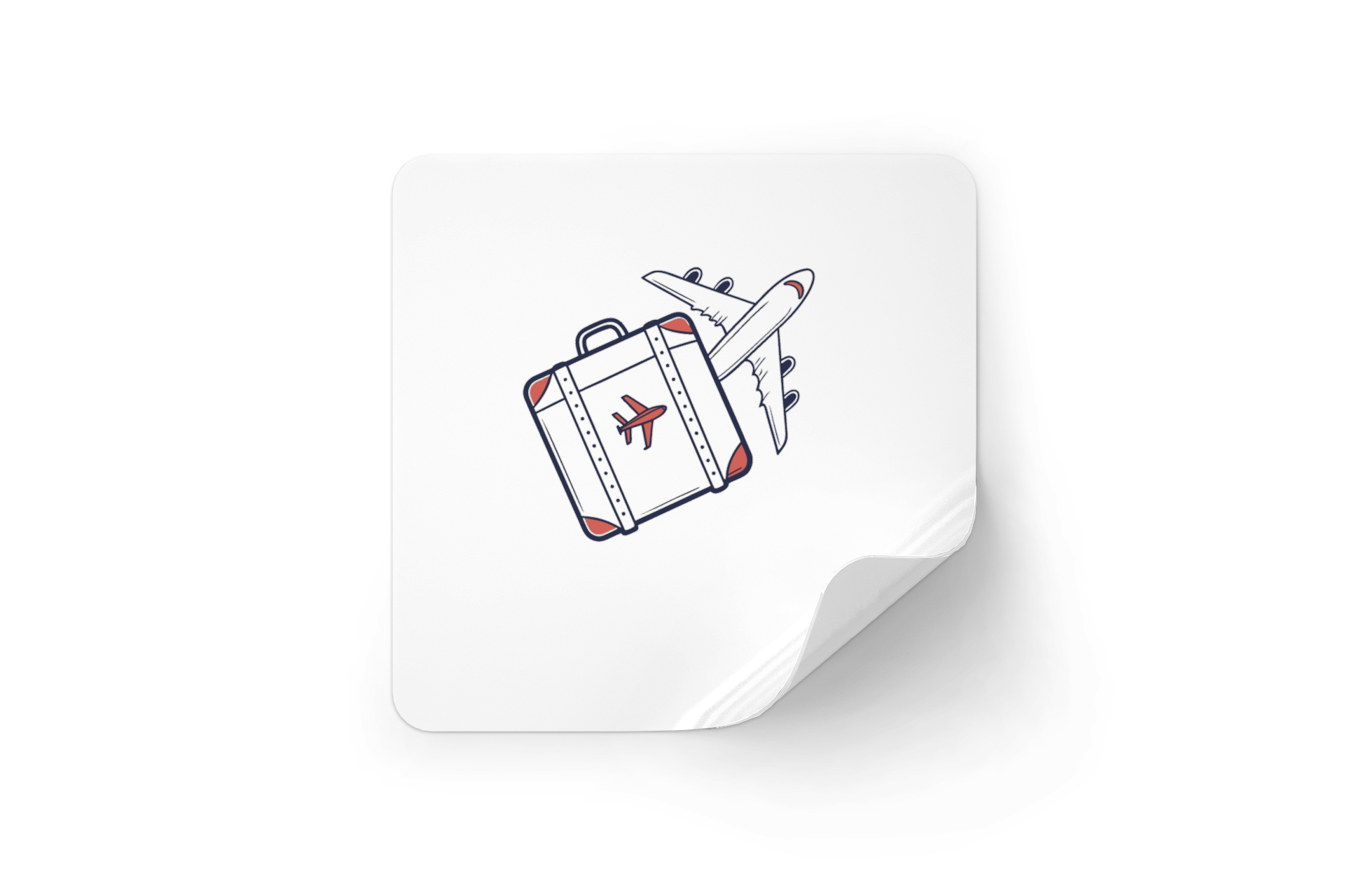 Sticker minimaliste avec icône de valise volante sur fond de voyage