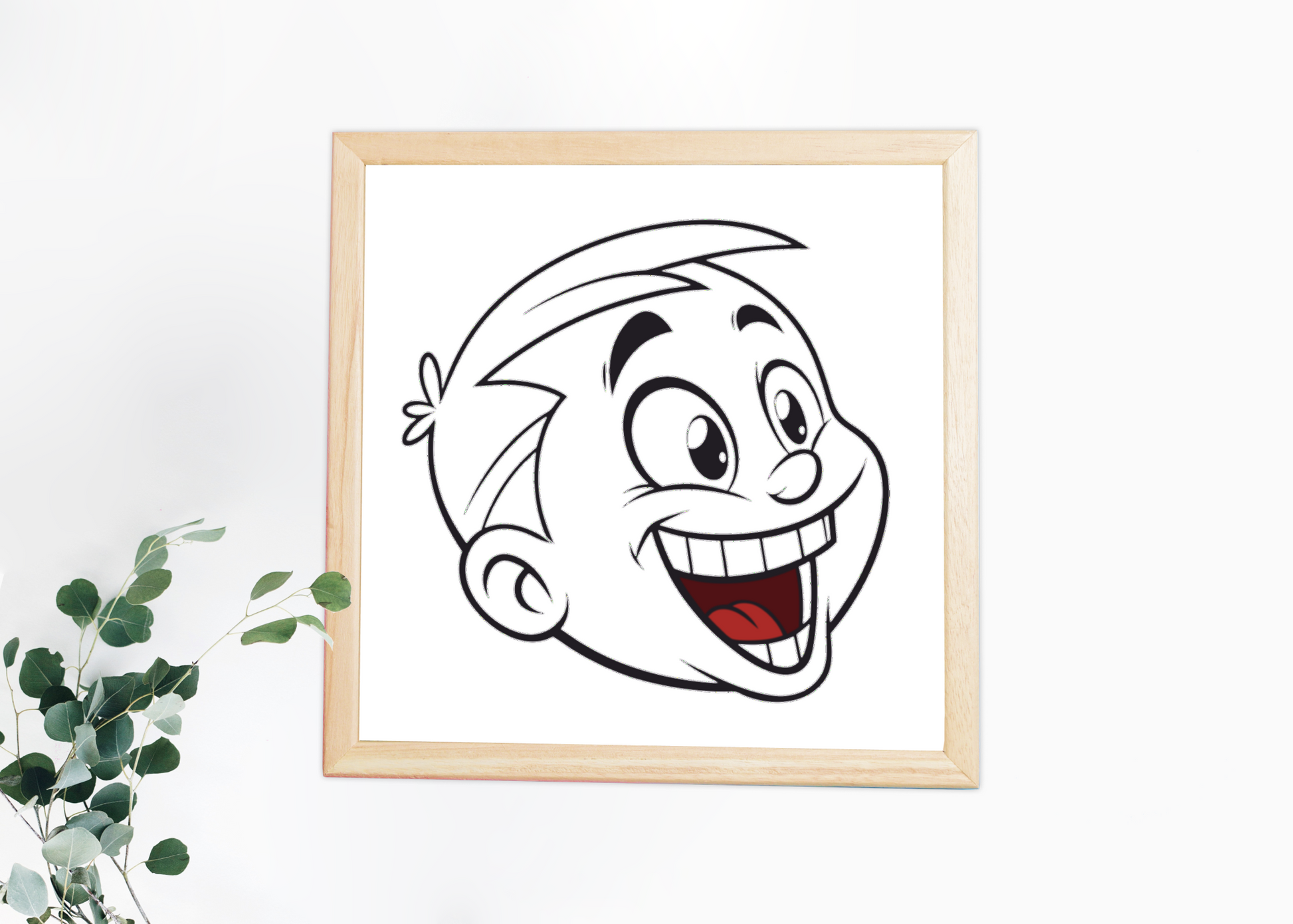 Cadre avec dessin cartoon joyeux et sourire éclatant ambiance festive