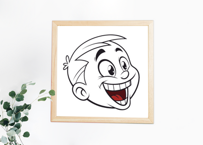 Cadre avec dessin cartoon joyeux et sourire éclatant ambiance festive