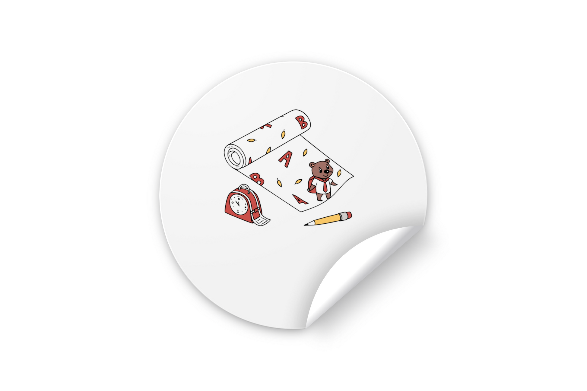 Sticker avec ours studieux sur un rouleau au design minimaliste pour l'école