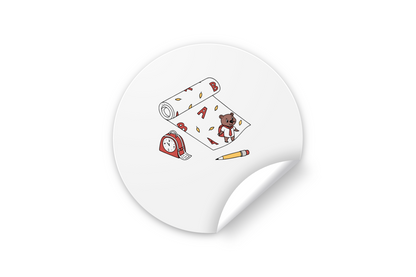 Sticker avec ours studieux sur un rouleau au design minimaliste pour l'école