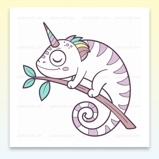 Illustration d'un caméléon licorne endormi en style pastel, usage pour déco et DIY