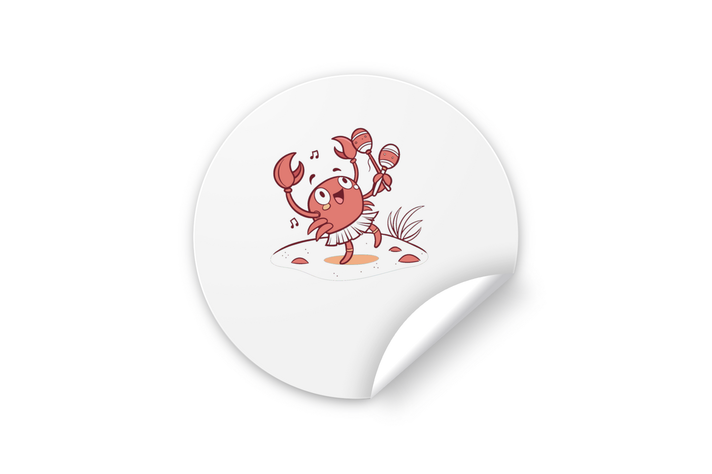 Sticker marin avec crabe joyeux dansant, parfait pour les fans de thème océanique