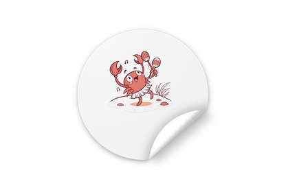 Sticker marin avec crabe joyeux dansant, parfait pour les fans de thème océanique