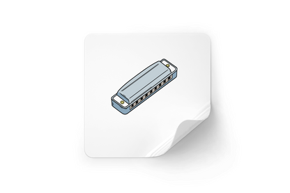 Sticker au style doodle avec une icône d'harmonica illustrant une mélodie aventureuse