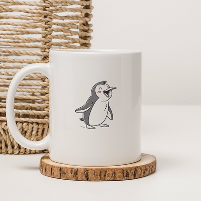 Mug avec pingouin heureux minimaliste en hiver chantant, style simple et moderne