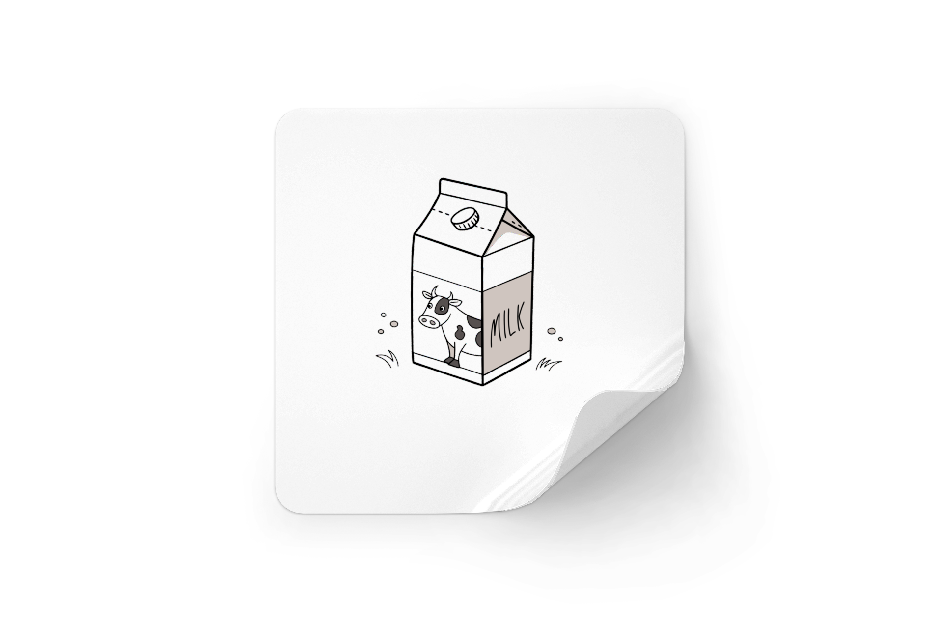 Sticker amusant avec une boîte à lait vache en design minimaliste