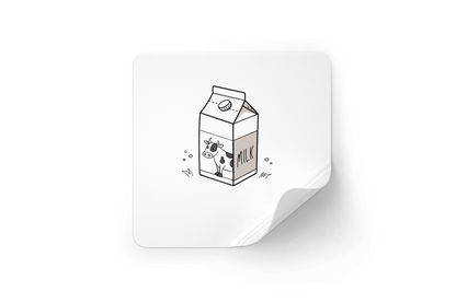 Sticker amusant avec une boîte à lait vache en design minimaliste