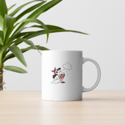 Mug avec motif rétro d'une fille rêveuse lisant dans un style imaginaire rétro