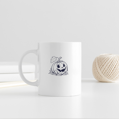 Mug avec citrouille mystérieuse en noir et blanc pour une déco Halloween unique
