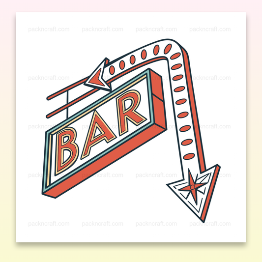 Illustration d'une enseigne bar au style rétro néon, idéale pour décoration.