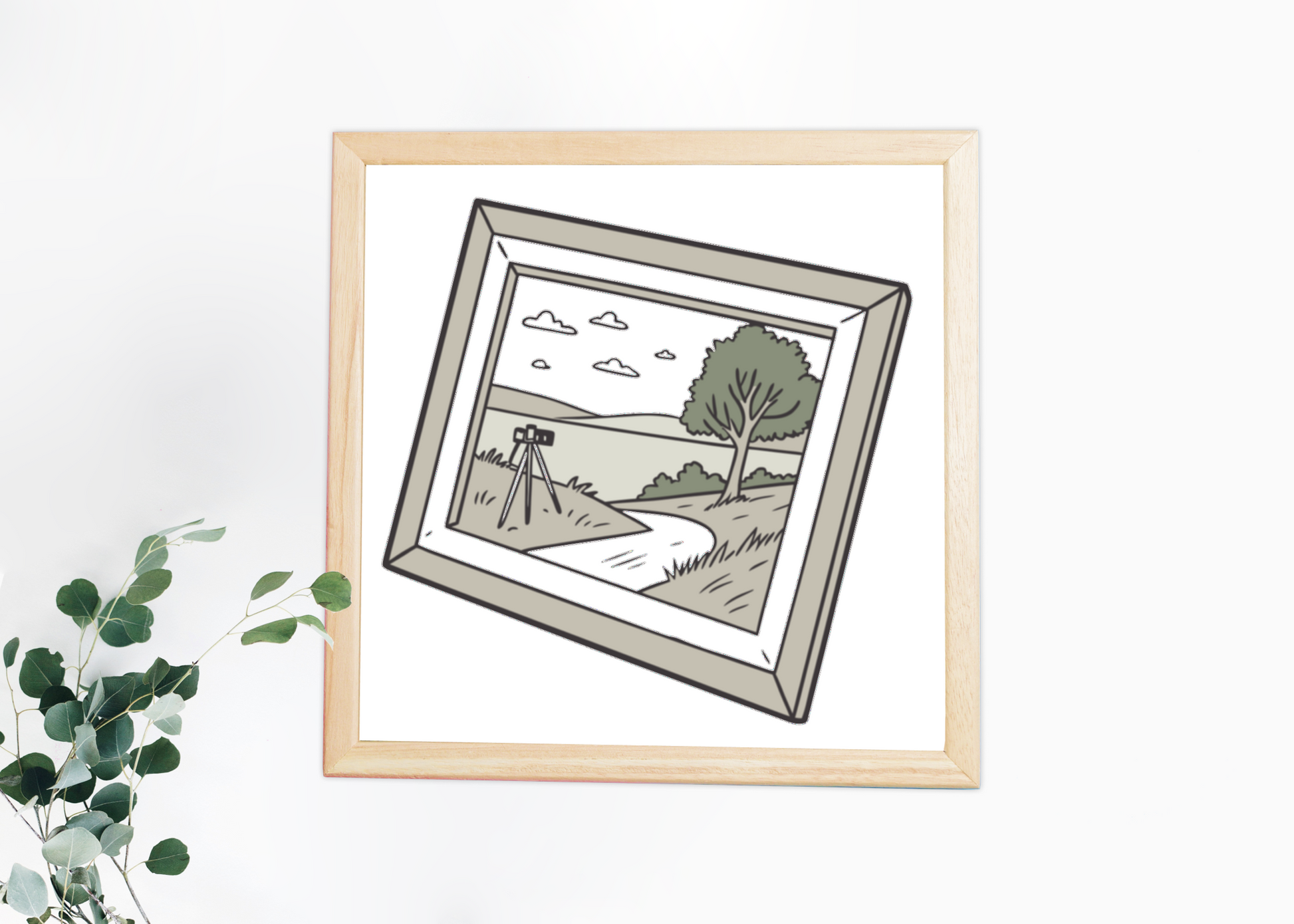 Cadre avec scène naturelle épurée style champêtre et icône végétale simple