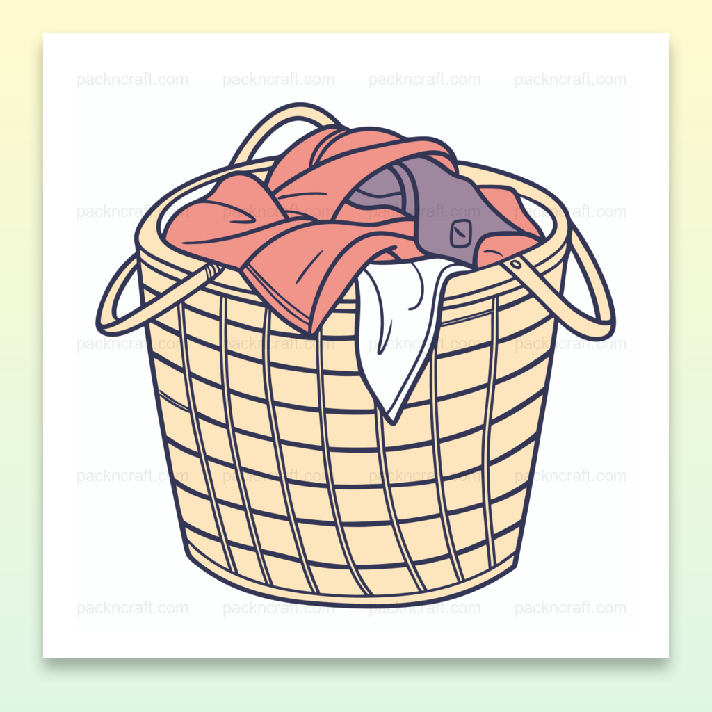 Illustration de panier à linge rempli, fichier SVG numérique pour décoration et projets créatifs.
