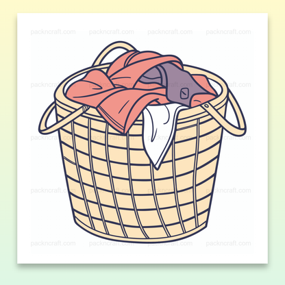 Illustration de panier à linge rempli, fichier SVG numérique pour décoration et projets créatifs.