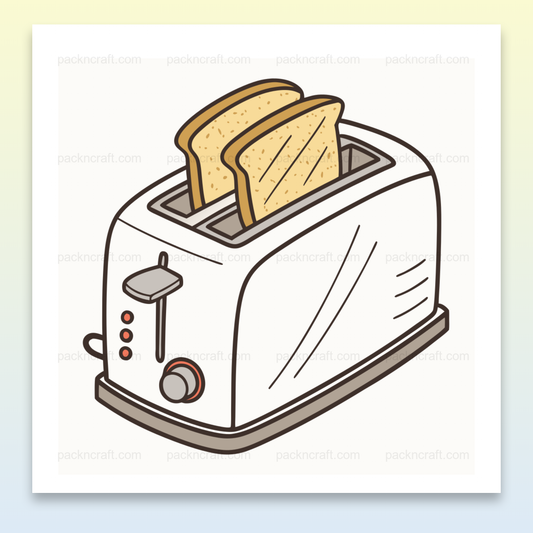 Illustration doodle de grille-pain avec toasts dorés, idéale pour papeterie et déco.
