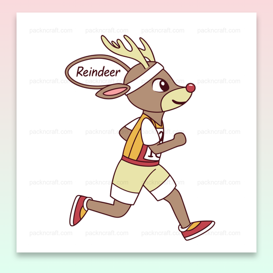 Renne sportif en course, illustration cartoon pour usage festif et créatif.