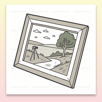Illustration de paysage avec appareil photo, style minimaliste SVG, pour projets créatifs.