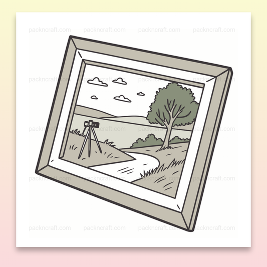 Illustration de paysage avec appareil photo, style minimaliste SVG, pour projets créatifs.