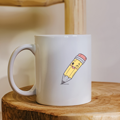 Mug avec un crayon joyeux en couleur dans un style ludique et scolaire