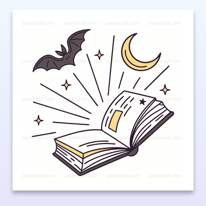 Illustration d'un livre magique ouvert, idéale pour décoration et projets DIY.