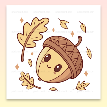 Illustration de gland souriant en automne, idéal pour créations décoratives.