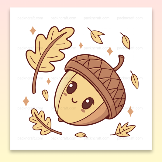 Illustration de gland souriant en automne, idéal pour créations décoratives.