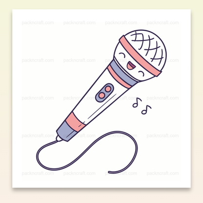 Illustration d'un microphone joyeux en style doodle, parfait pour des projets musicaux créatifs.