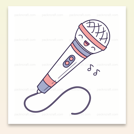 Illustration d'un microphone joyeux en style doodle, parfait pour des projets musicaux créatifs.
