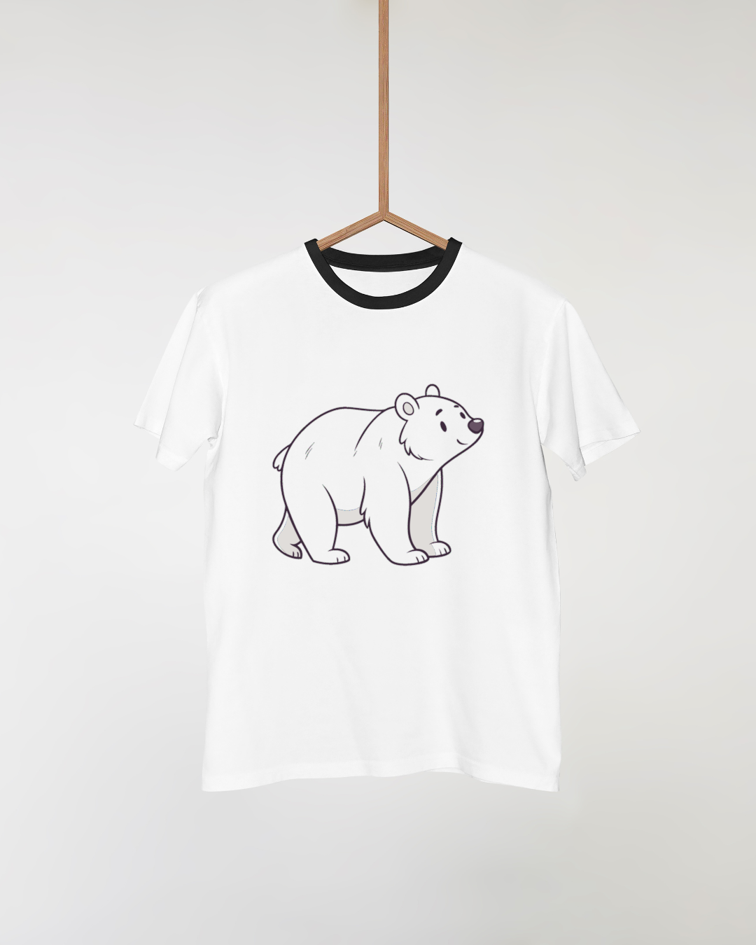 T-shirt kawaii avec ours polaire souriant en style vectoriel sur fond hivernal