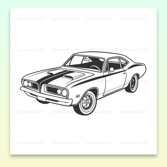 Vector illustration of a classic muscle car in an artistic style for digital projects., Classic car artwork framed for vintage decor, enhancing any space with historical elegance., Iconic muscle car design on a mug, perfect for car enthusiasts and collectors., Retro muscle car illustration on a shirt, ideal for fans of vintage automotive apparel., Sticker featuring classic muscle car design, great for customizing surfaces with nostalgia.