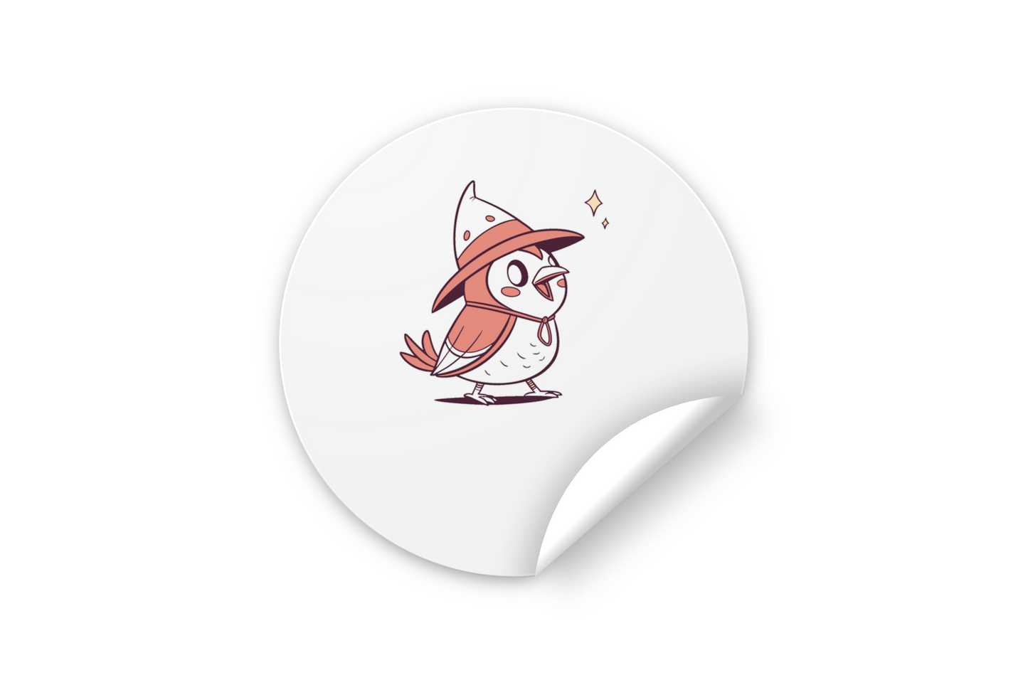 Sticker avec oiseau coloré brillant posé sur une feuille style numérique moderne
