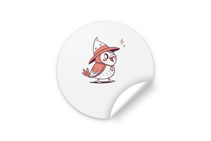 Sticker avec oiseau coloré brillant posé sur une feuille style numérique moderne