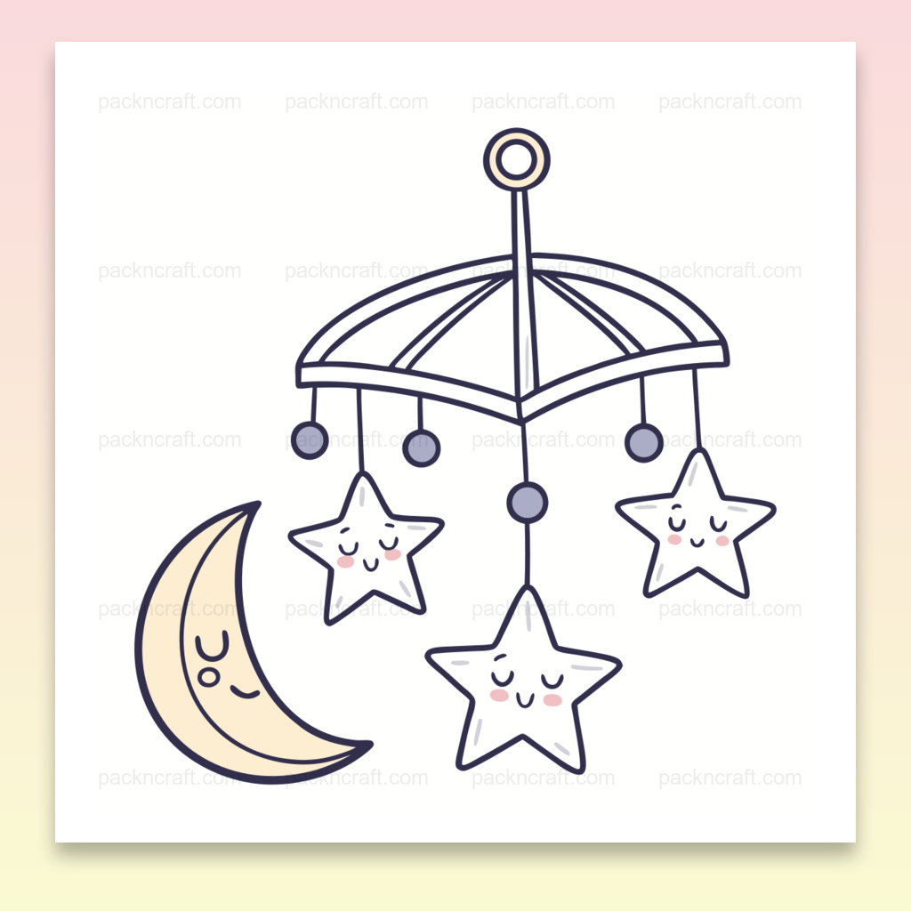 Dessin kawaii mobile avec étoiles et lune, idéal pour décorer