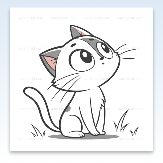 Illustration d'un chat curieux en style minimaliste pour usages décoratifs et éducatifs.