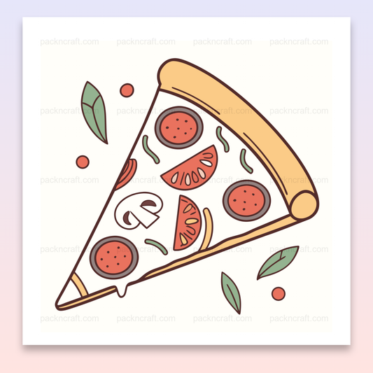 Illustration stylisée de pizza gourmande, idéale pour cuisine créative et stickers.