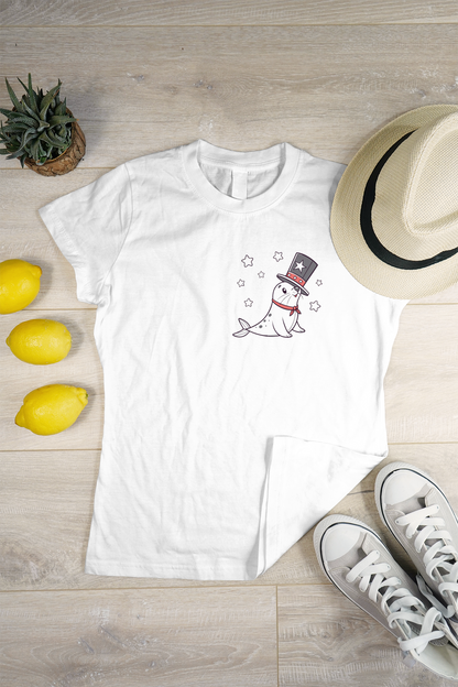 T-shirt avec phoque magicien étoilé en motif cartoon céleste