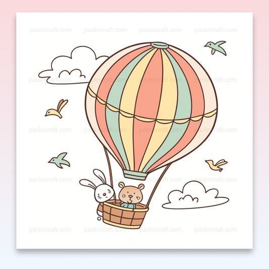 Illustration numérique d'un lapin et ours en montgolfière, fichier SVG pastel pour projet créatif.