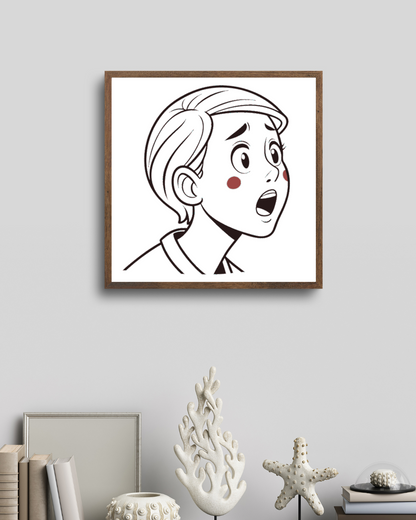 Cadre avec dessin style doodle capturant une émotion d'enfant surprise