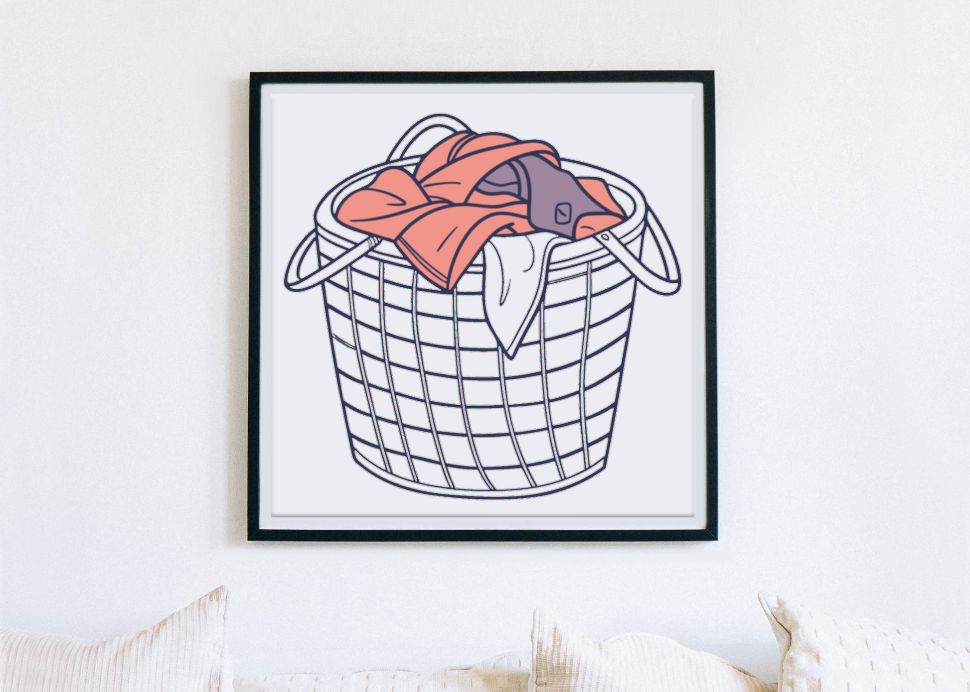 Cadre avec icône de panier à linge doux pour rehausser votre confort quotidien