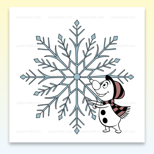 Dessin vectoriel de bonhomme de neige joyeux avec flocon, idéal pour déco hivernale.