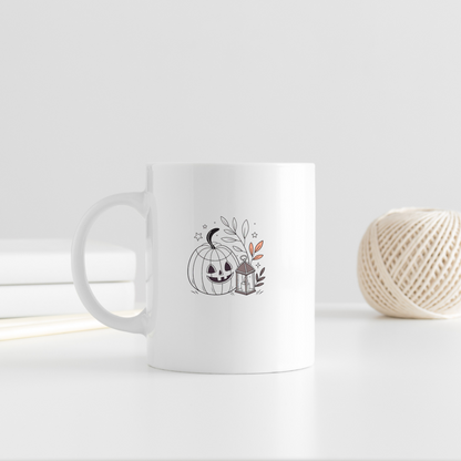 Mug décoré d'une citrouille souriante style cartoon sur le thème d'Halloween