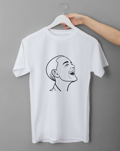 T-shirt avec icône minimaliste d'un homme riant ligne en mouvement style moderne