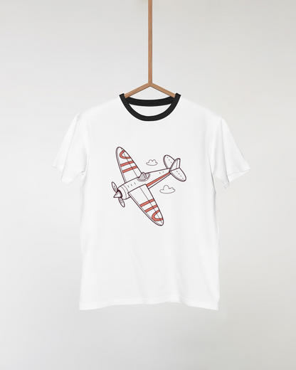 T-shirt avec avion en vol joyeux dans un style minimaliste et modern