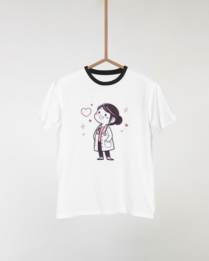 T-shirt enfant avec design docteur joyeux dans un style pastel vectoriel