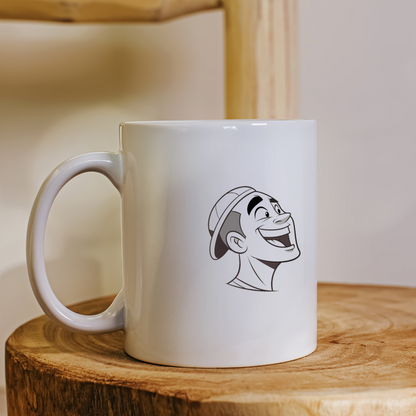 Mug décoré d'une silhouette monochrome d'homme riant inspirant joie quotidienne