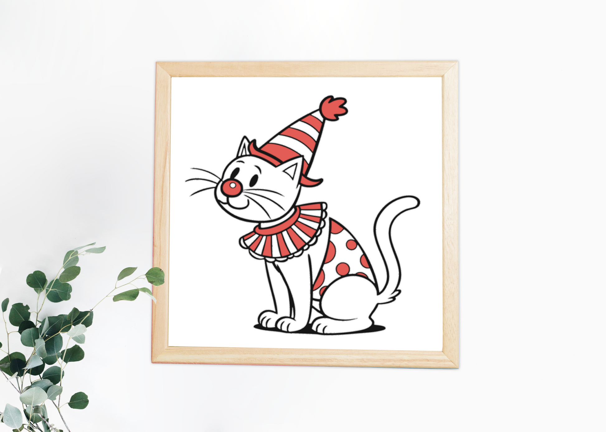 Cadre festif avec chat clown joyeux dans un style ludique et attrayant