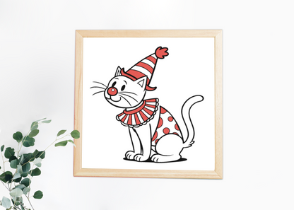 Cadre festif avec chat clown joyeux dans un style ludique et attrayant