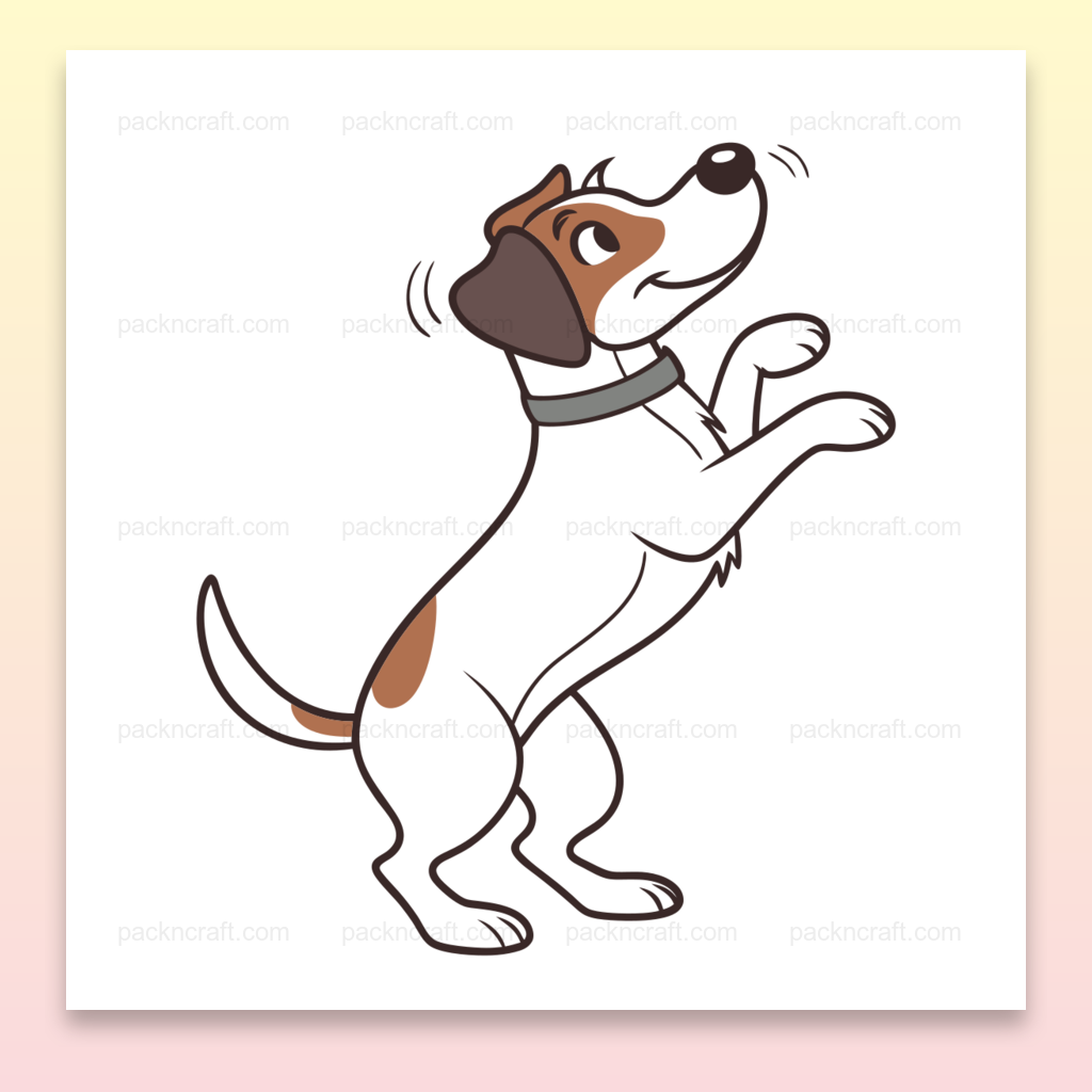 Illustration de chien joyeux sautillant, idéale pour projets DIY et papeterie.